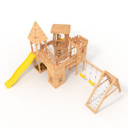 Tour de jeux - Château de chevaliers XXL+R - combine deux kits de construction en un, 2x toboggans/balancelles jaunes