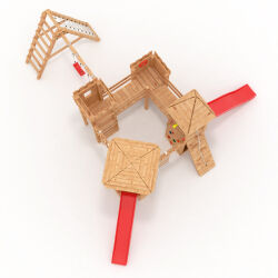 Spielturm - Ritterburg XXL+R - zwei Bausatze in einem kombiniert 2x rote Rutschen/Schaukeln
