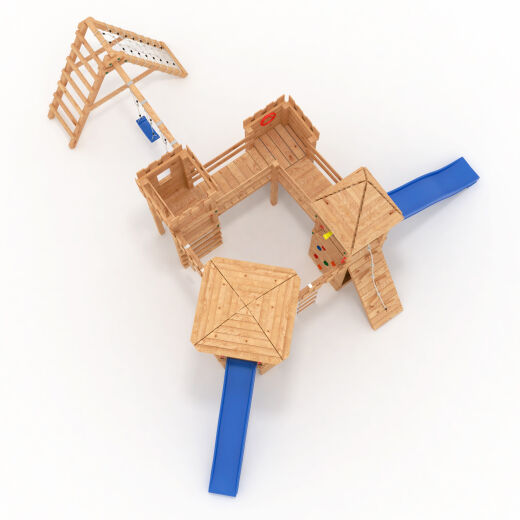 Spielturm - Ritterburg XXL+R - zwei Bausatze in einem kombiniert 2x blaue Rutschen/Schaukeln